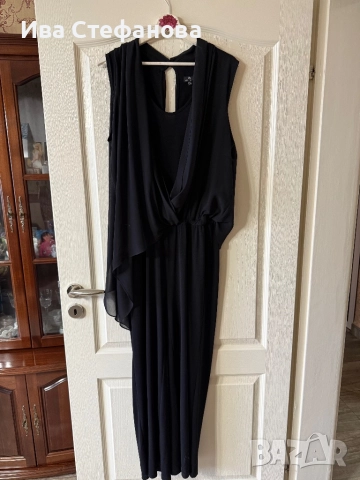 Нов разкошен черен парти официален гащеризон трико с шифон воал  Л /ХЛ размер 