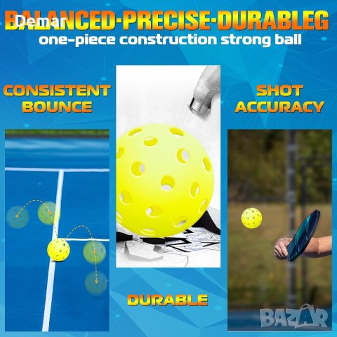 Pickleball Paddles Комплект от 2 PickleAce ракета - хилки, топчета фибростъкло, снимка 6 - Тенис - 41887485