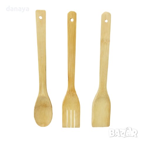 3915 Комплект бамбукови бъркалки прибори за готвене, 3 броя, снимка 3 - Прибори за хранене, готвене и сервиране - 42048763
