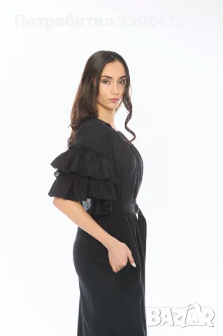 Ленена Рокля Rosaline - Черна, снимка 4 - Рокли - 49723619