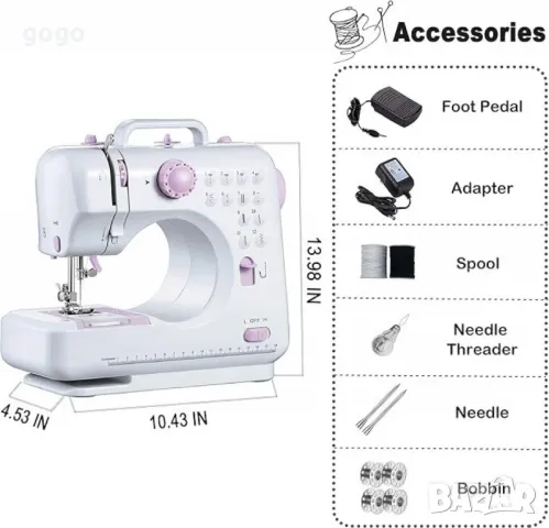 Мини шевна машина с 12 различни вида шевове SM-505A, снимка 8 - Шевни машини - 49169702