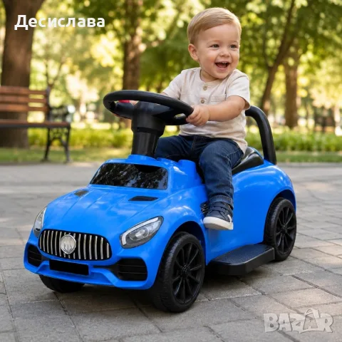 Детска кола за бутане с родителски контрол 2 в 1 – Светлини, звуци и педал за газ, синя, снимка 3 - Детски велосипеди, триколки и коли - 55766996