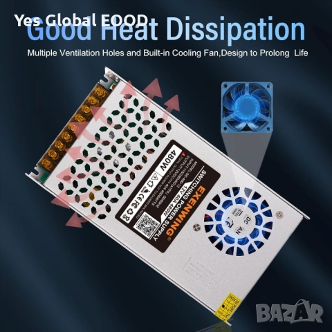 Импулсно захранване 12V 40A 480W AC/DC за LED, снимка 2 - Друга електроника - 53430508