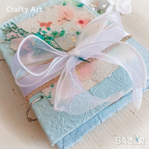 Ръчно изработен албум от рециклирана хартия в синьо – за 20 снимки (10x15 см), снимка 4 - Декорация за дома - 53823439