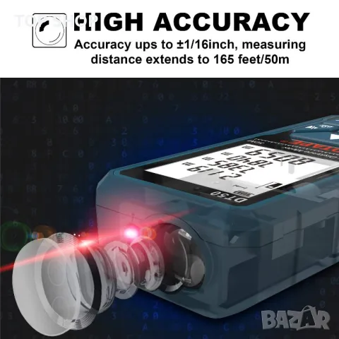 Лазерна ролетка DTAPE 50m. Лазерен дистанционен метър, снимка 8 - Гедорета - 49049693