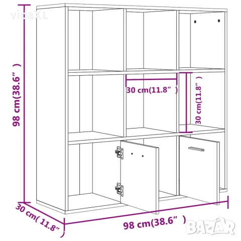 vidaXL Шкаф библиотека, дъб сонома, 98x30x98 см, инженерно дърво, снимка 10 - Етажерки - 56147714
