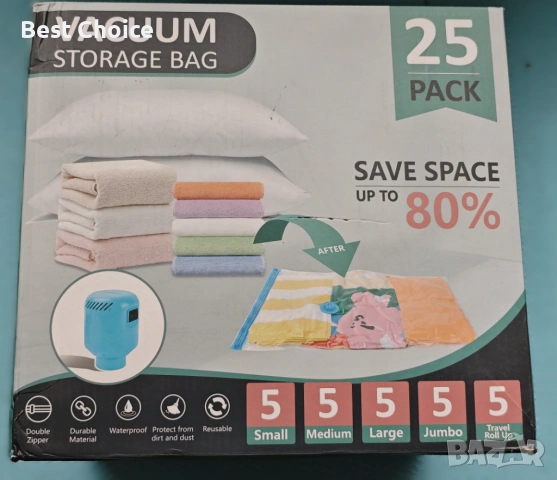 вакумни торби за съхранение на дрехи и завивки с включена електрическа помпа, снимка 5 - Други стоки за дома - 53053931