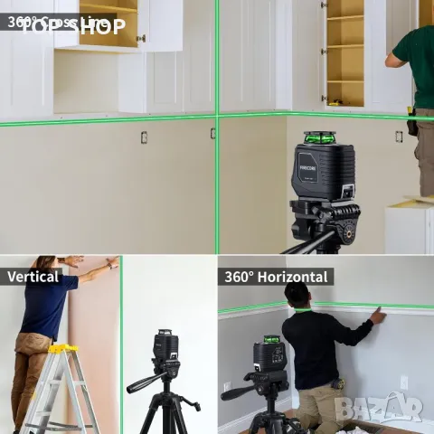 Лазерен нивелир Firecore 360° със статив, зелен самонивелиращ се, снимка 2 - Гедорета - 49866422