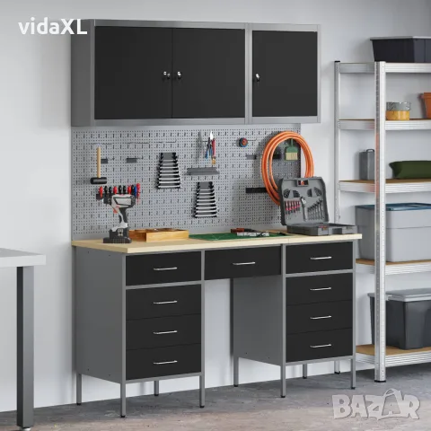 vidaXL Работен кабинет с чекмедже със съхранение 8 бр. Черен и Сив, снимка 2 - Работни маси и бюра - 56146968