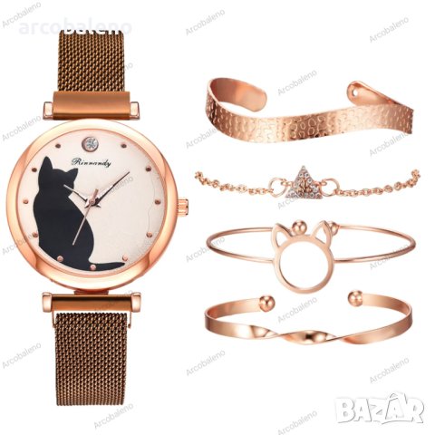 Моден дамски кварцов часовник в комплект с четири гривни, 7цвята - 023, снимка 2 - Дамски - 41702701