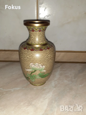 Cloisonne Клоазоне стара ваза бронз клетъчен емайл, снимка 7 - Антикварни и старинни предмети - 53357466