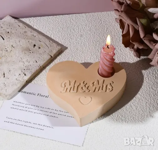 Молд свещник сърце mr&mrs сватба , снимка 3 - Форми - 49991265