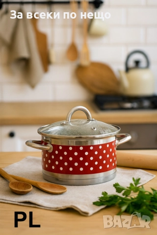 Тенджера Rosberg R51210I, Неръж. стомана. Червен с бели точки Код P1678