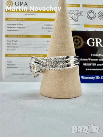 Сребърен пръстен с мойсанит (Диамант) 3 карата, снимка 4 - Пръстени - 52006856