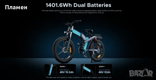 Нов!! Електрически велосипед Engwe X26 Double 1200W 48V/29.2Ah 50 км. ч. , снимка 13 - Велосипеди - 55770623