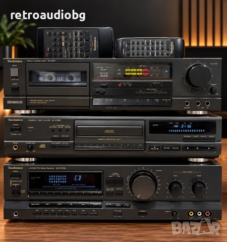 🔊Ретро аудио сет TECHNICS - ресийвър с дистанционно, CD плеър с дистанционно и дек🔉