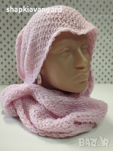 Дамски плетен шал обръч в розово  - 279