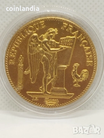 позлатена монета 100 франка репродукция , снимка 2 - Нумизматика и бонистика - 53290190