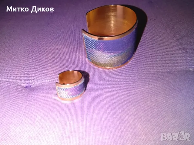 Медна гривна с меден пръстен облицовани комплект нови арт деко, снимка 4 - Гривни - 49923434