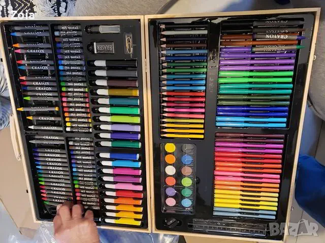 Комплект за рисуване и оцветяване в дървен куфар /180 части/, снимка 3 - Други - 51412040