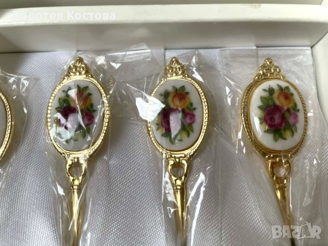 ROYAL ALBERT красиви нови позлатени вилички от Англия с порцелан, снимка 7 - Прибори за хранене, готвене и сервиране - 52654634