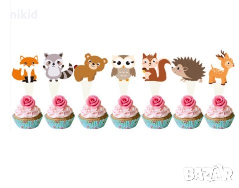 14 къси малки топери горски животни за мъфини кексчета парти декор 
