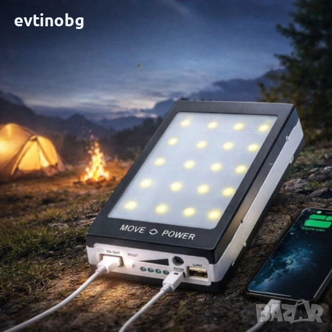 Соларна външна батерия, Power Bank 80000 mAch, външна батерия за GSM + 20 LED, снимка 4 - Оригинални батерии - 53786109