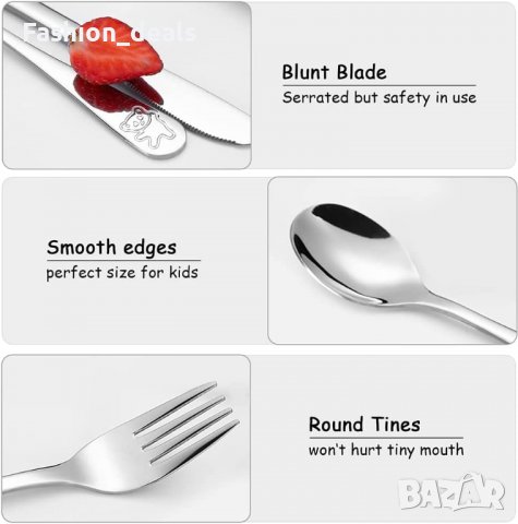 Нов Детски комплект прибори за хранене 4 части Деца 3+ години Лъжица Нож Вилица неръждаема стомана, снимка 3 - Други - 38867919