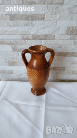 Стара керамична ваза - амфора - 22см, снимка 4 - Антикварни и старинни предмети - 36105812