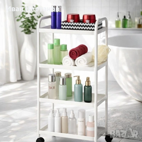 Компактна дизайнерска количка-етажерка за организиране на баня и кухня