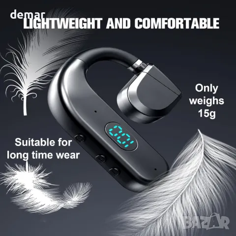 Bluetooth слушалка с микрофон, единична, отворено външно ухо, въздушна костна проводимост, с кука, снимка 6 - Безжични слушалки - 47991905