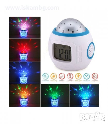 ДЕТСКИ НАСТОЛЕН МУЗИКАЛЕН ЧАСОВНИК С ПРОЖЕКТОР ЗА ЗВЕЗДИ - код 1038, снимка 2 - Други - 33977781