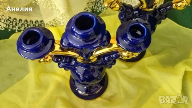 Свещник кобалт и злато- красота!, снимка 2 - Декорация за дома - 51279389
