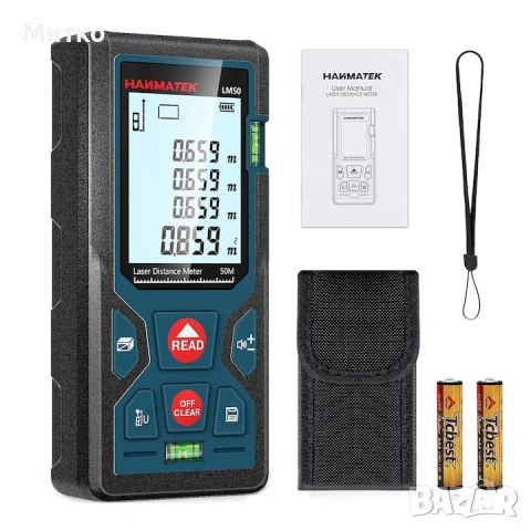 Далекомер с лазер, 50 m, точност +/- 1.5mm, IP54 защита (дъжд и прах), JENUOS, предпазна чанта, 