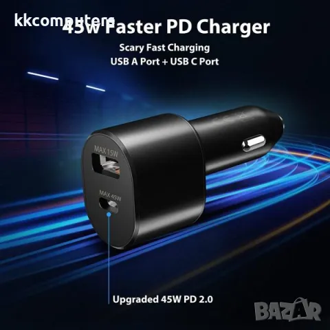 12V Зарядно за автомобил EP-L5300 / 3.0A - 45W / USB+PD /Черен/ Баркод : 456139