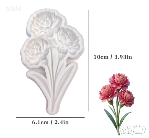 Цвете тип Карамфил силиконов молд форма фондан декор украса, снимка 2 - Форми - 53788571