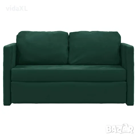 vidaXL Подов разтегателен диван 2-в-1 тъмнозелен 122x204x55 см кадифе, снимка 5 - Дивани и мека мебел - 56147274