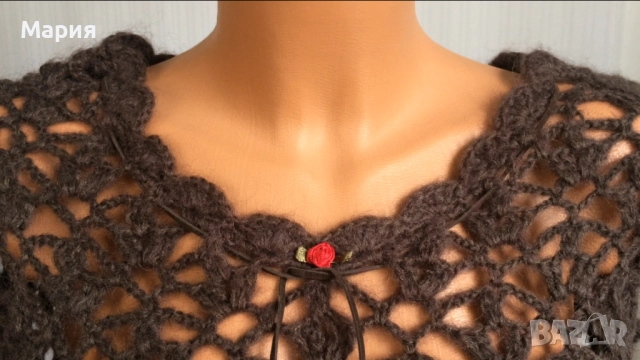 S / M / L Ново Дамско Марково Пончо Isla Ibiza Bonita Плетено Кафяво с ресни, снимка 6 - Блузи с дълъг ръкав и пуловери - 51822349