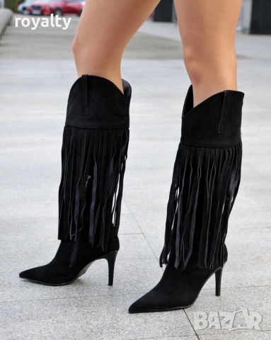 Ботуши на ток - черен велур, снимка 2 - Дамски ботуши - 52267755