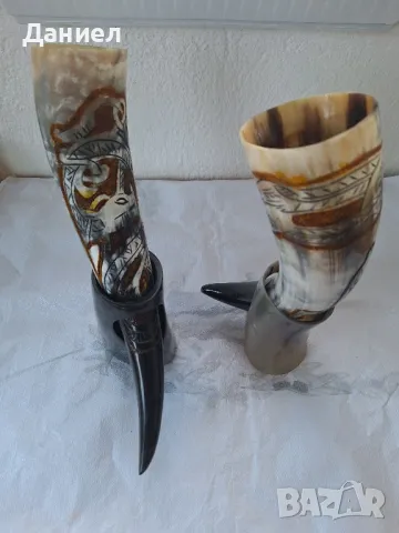 Чаша от естествен рог на бик,  викингска чаша 