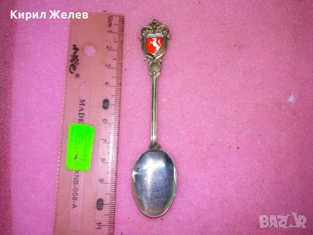 OBERSTDORF Стара КОЛЕКЦИОНЕРСКА ЕМАЙЛИРАНА СРЕБЪРНА ЛЪЖИЧКА За КАФЕ СРЕБРО ПРОБА 800 Германия 42992