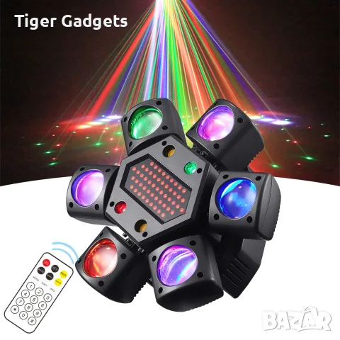 80W RGBW LED Beam Moving Head – 6-раменен въртящ сценичен ефект с DMX512 и дистанционно, снимка 5 - Прожектори - 56201096