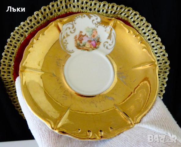 Чаша с чиния баварски порцелан,злато,картина на Фрагонар. , снимка 3 - Антикварни и старинни предмети - 52267579
