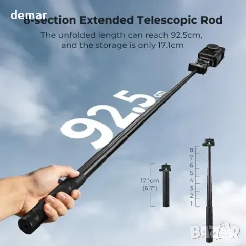 Комплект K&F Concept за DJI Osmo Action 6 със селфи стик, клетка и cold shoe, снимка 4 - Чанти, стативи, аксесоари - 55829695