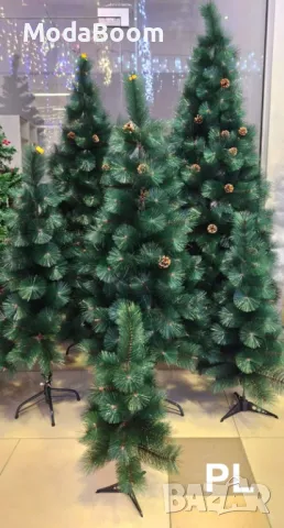 Гъста коледна елха със шишарки зелена с метална стойка