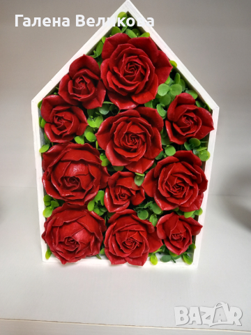 Декорация къщичка с рози, снимка 4 - Декорация за дома - 44746898