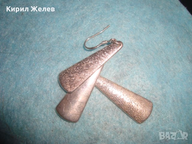 СРЕБЪРНА АРТ ДЕКО ОБЕЦА СРЕБРО 925 ВЕТРИЛООБРАЗНА с БЯЛА ПОЗЛАТА 25688, снимка 2 - Обеци - 35817797