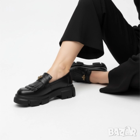 Дамски черни мокасини от естествена кожа