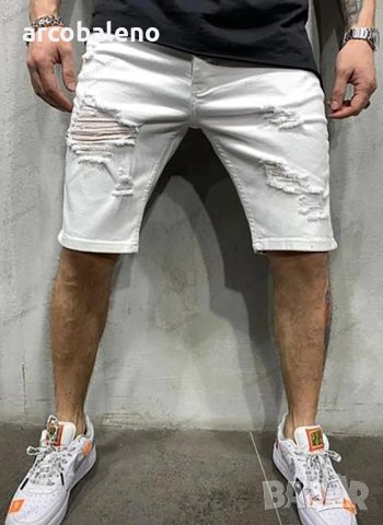 Мъжки модни къси дънкови панталони със средна талия, 2цвята - 023, снимка 2 - Къси панталони - 41843641