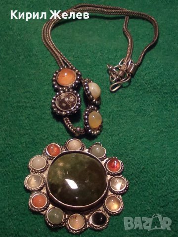 СТАРА САЧАНЕНА СПЛАВ СКЪПОЦЕННА ЕТНОГРАФСКА ОГЪРЛИЦА с НЕФРИТ иАХАТ МАЙСТОРСКА РЪЧНА ИЗРАБОТКА 27929, снимка 6 - Антикварни и старинни предмети - 37114714